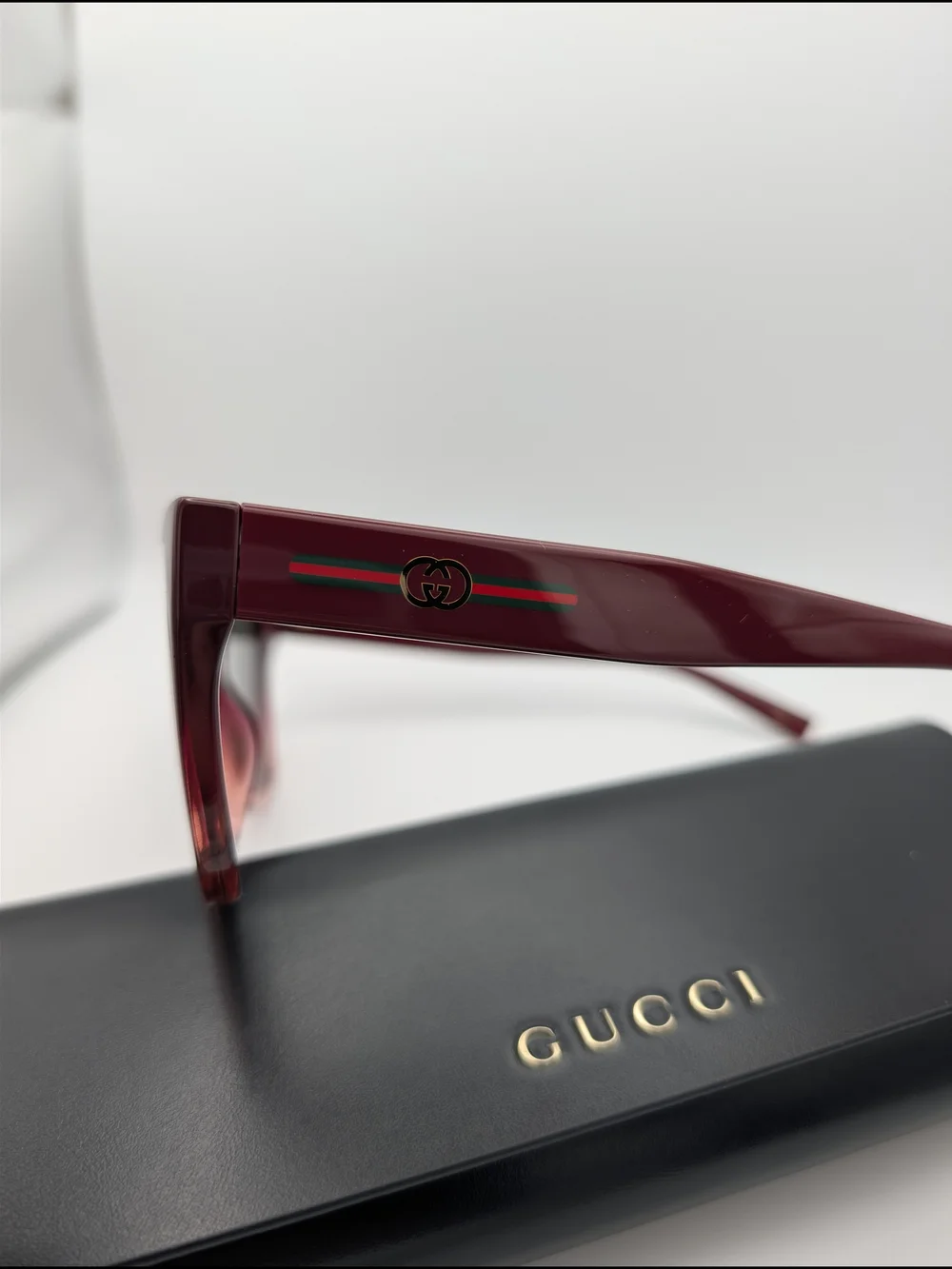 NWT Gucci GG2102S Burgundy Web Logo Sunglasses Square Frames Case Included